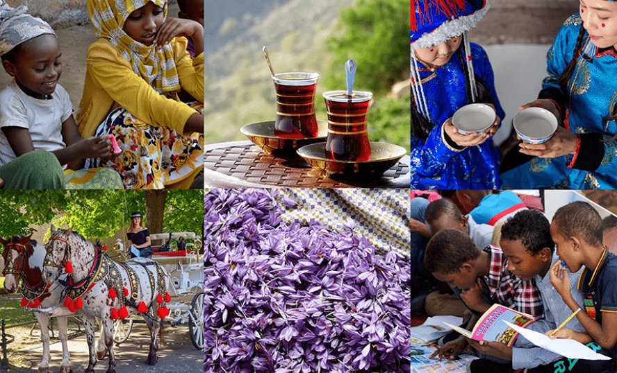 Collage av bilder som representerar olika kulturer.